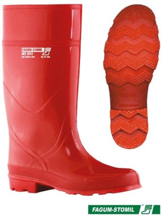 BUTY ZAWODOWE 13111, OB FO SRC, KWASOŁUGOODPORNE GUMOWCE PCV, ODPORNE CHEMICZNIE, CZERWONE