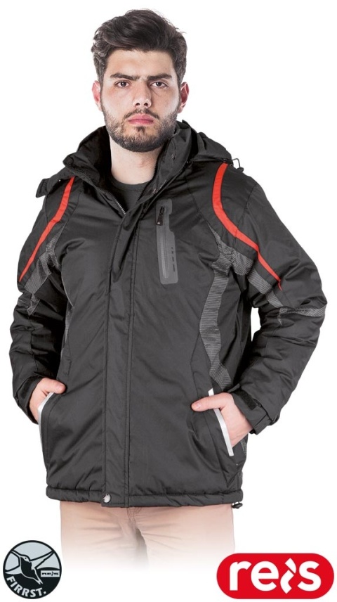 KURTKA OCHRONNA OCIEPLANA WOLFRAM ODBLASKOWE ELEMENTY CZARNO-SZARO-POMARAŃCZOWA