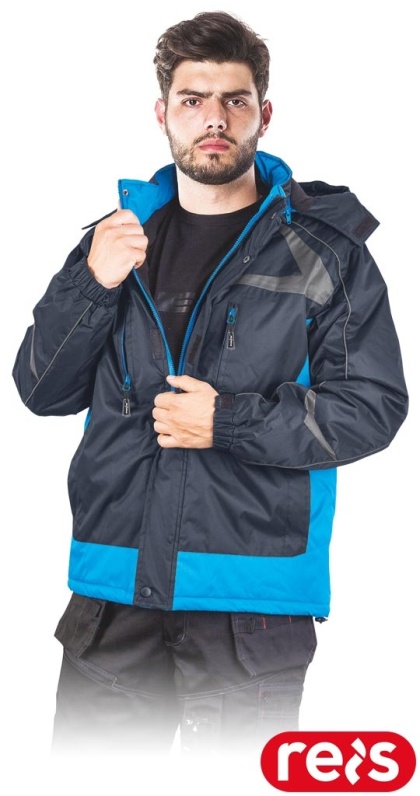 KURTKA OCIEPLANA POLAREM ZEALAND ZE STÓJKĄ, ODPINANY KAPTUR, GRANATOWO-NIEBIESKA