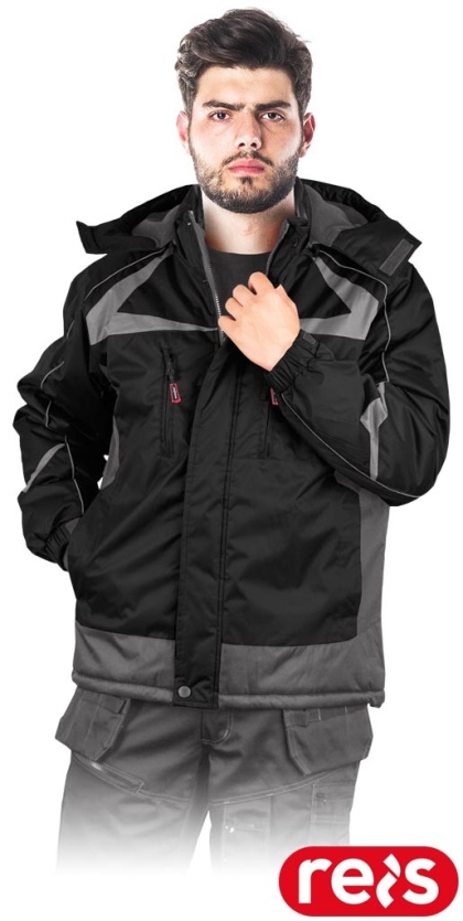 KURTKA OCHRONNA OCIEPLANA POLAREM ZEALAND ZE STÓJKĄ, ODPINANY KAPTUR, CZARNO-SZARA