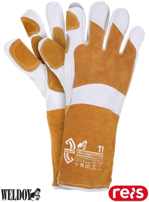 RĘKAWICE OCHRONNE SPAWALNICZE YELLOWTATTOO SKÓRA BYDLĘCA DWOINA, NICI Z KEVLARU