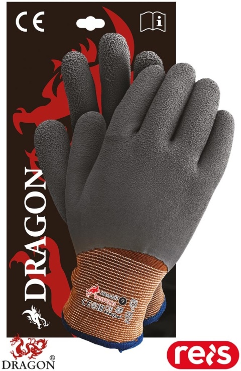 RĘKAWICE OCHRONNE OCIEPLANE WINFULL SPIENIONY LATEKS, CHŁODNIE MAGAZYNY, BRĄZOWO-SZARE, 6PAR