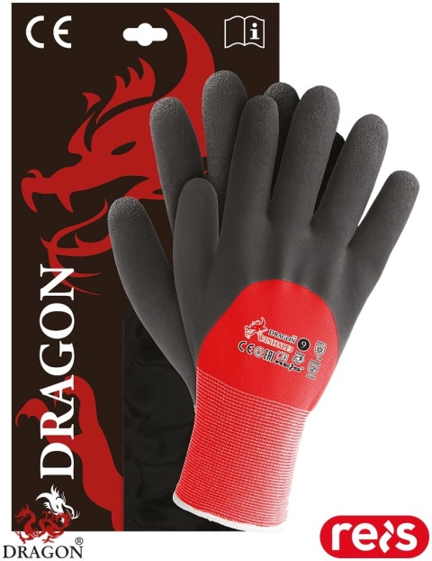 RĘKAWICE OCHRONNE OCIEPLANE WINHALF CZERWONO-CZARNE, SPIENIONY LATEKS, MAGAZYNY CHŁODNIE, 6PAR