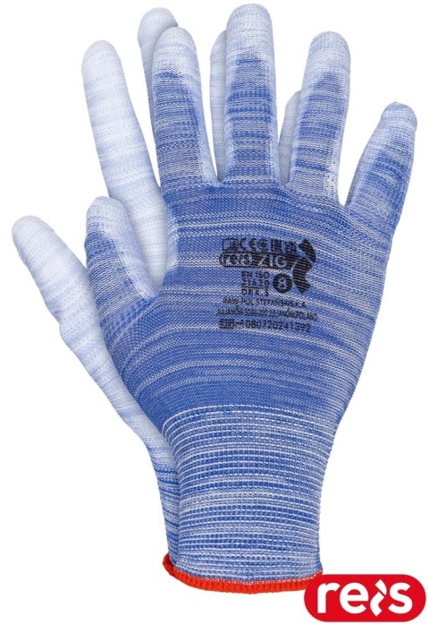 RĘKAWICE OCHRONNE ZIG NIEBIESKIE POWLEKANE POLIURETANEM ELASTYCZNE DO PRECYZYJNYCH PRAC, 12PAR