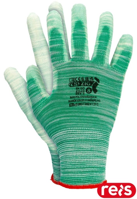 RĘKAWICE OCHRONNE ZIG ZIELONE POWLEKANE POLIURETANEM ELASTYCZNE DO PRECYZYJNYCH PRAC, 12PAR