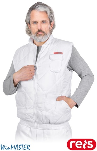 BEZRĘKAWNIK OCHRONNY OCIEPLANY VMO PIKOWANY BIAŁY KIESZEŃ WEWNĘTRZNA NA RZEP