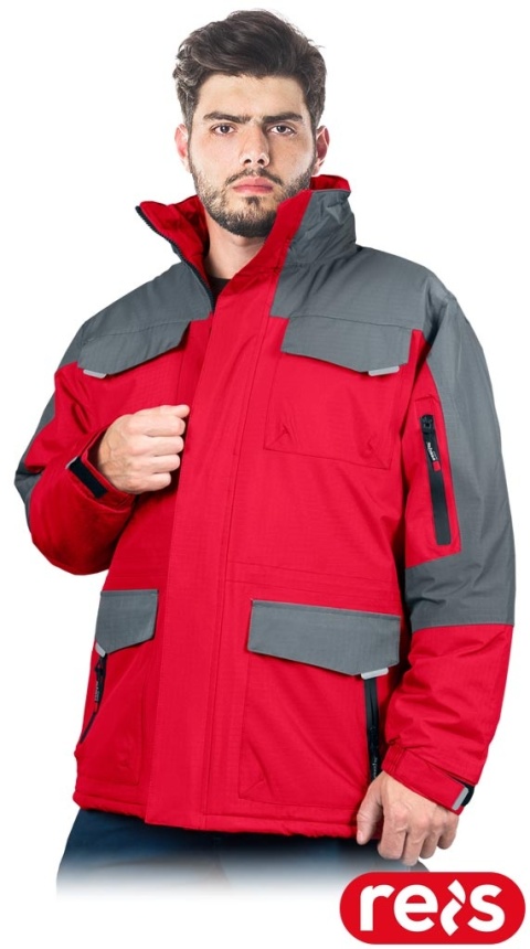 KURTKA OCHRONNA OCIEPLANA WIN-RED TKANINA TYPU RIP-STOP CZERWONO-SZARA