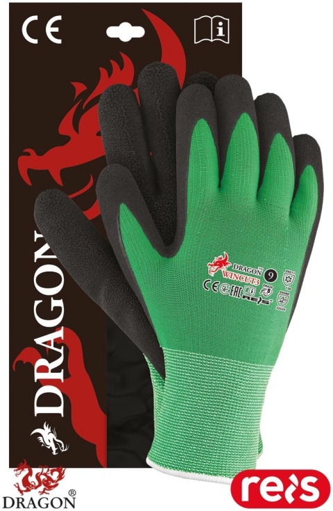 RĘKAWICE OCHRONNE OCIEPLANE WINCUT SPIENIONY LATEKS CHŁODNIE MAGAZYNY ZIELONO-CZARNE, 6PAR