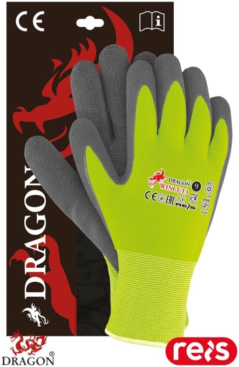 RĘKAWICE OCHRONNE OCIEPLANE WINCUT SPIENIONY LATEKS CHŁODNIE MAGAZYNY ZÓŁTO-SZARE, 6PAR