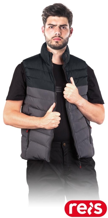 BEZRĘKAWNIK OCHRONNY OCIEPLANY VEST-TWIN MĘSKI CZARNO-SZARY, ZAPINANY NA ZAMEK