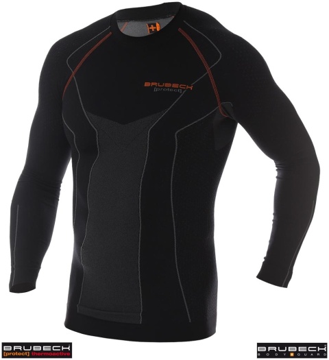 KOSZULKA TERMOAKTYWNA BRUTHERMO Z DŁUGIM RĘKAWEM MĘSKA THERMO PROTECT, BEZSZWOWA CZARNA