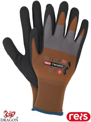 RĘKAWICE OCHRONNE TWIXFIT BRĄZOWO-SZARE 6 PAR