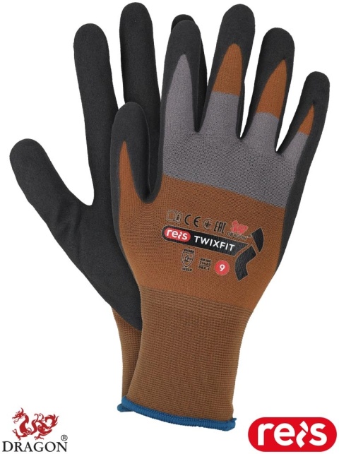 RĘKAWICE OCHRONNE TWIXFIT BRĄZOWO-SZARE 6 PAR