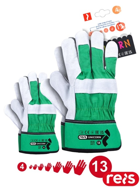 RĘKAWICE OCHRONNE UNICORN JEDEN KAWAŁEK SKÓRY BYDLĘCEJ, BUDOWA, PRZEMYSŁ