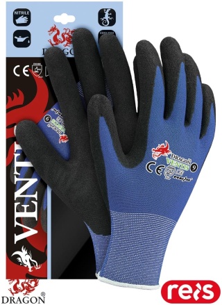 RĘKAWICE OCHRONNE VENTIS PRZĘDZA COOLMAX ZAPEWNIA KOMFORT TERMICZNY NIEBIESKO-CZARNE 6PAR