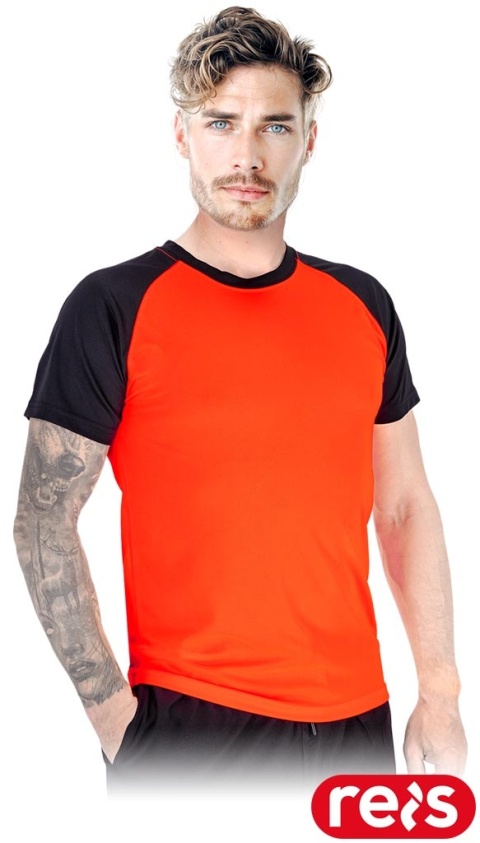 T-SHIRT BILBAO Z SIATECZKI POMARŃCZOWO-CZARNY