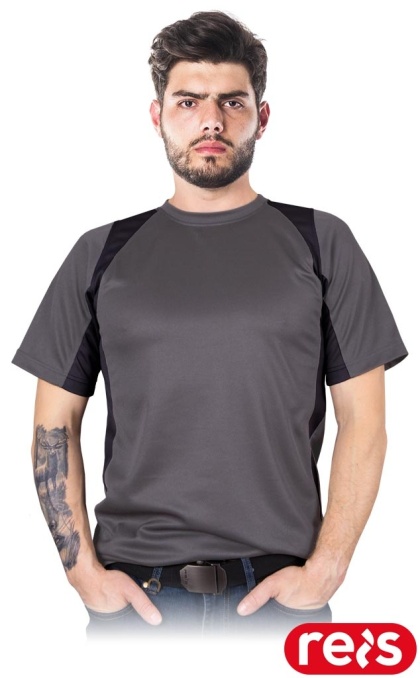 T-SHIRT MĘSKI TSMODERN SIATECZKOWY MATERIAŁ SZARO-CZARNY