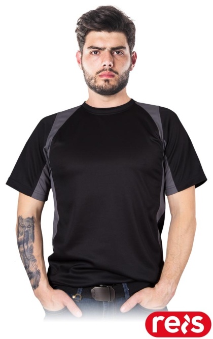 T-SHIRT MĘSKI TSMODERN SIATECZKOWY MATERIAŁ CZARNO-SZARY