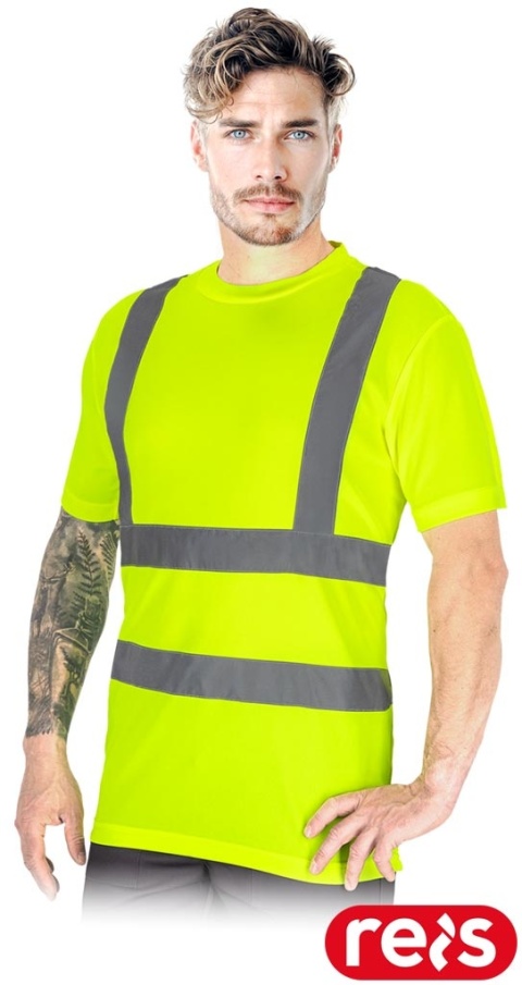 T-SHIRT TSROUTE ZÓŁTY Z PASAMI ODBLASKOWYMI