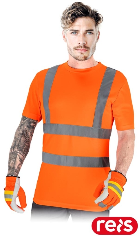 T-SHIRT OCHRONNY TSROUTE PASY ODBLASKOWE POMARAŃCZOWY