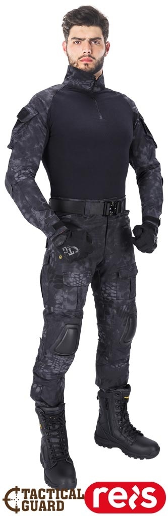 UBRANIE OCHRONNE TACTICAL GUARD PROTECT KOMPLET SPODNIE BLUZA, CZARNO-SZARY