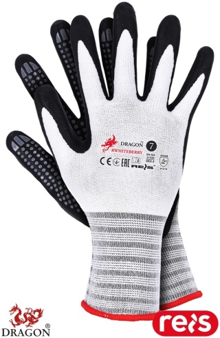 RĘKAWICE OCHRONNE RWHITEBERRY POLIESTER Z RECYKLINGU, NITRYL 12par