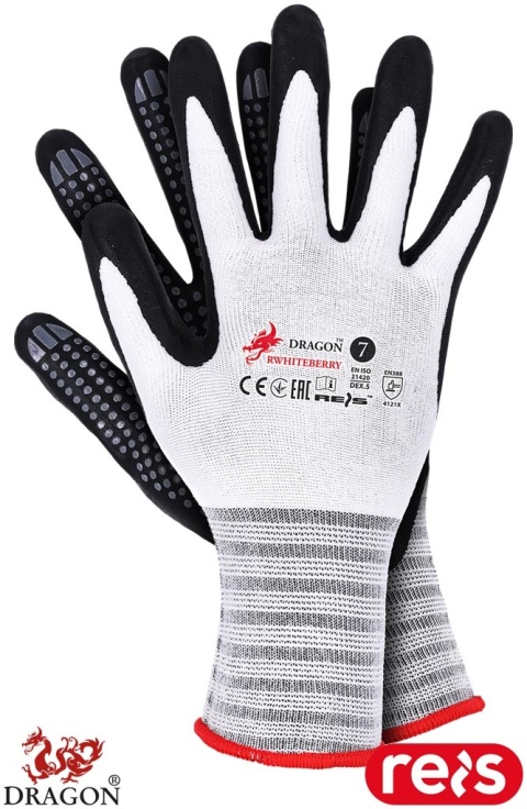 RĘKAWICE OCHRONNE RWHITEBERRY POLIESTER Z RECYKLINGU, NITRYL 12par