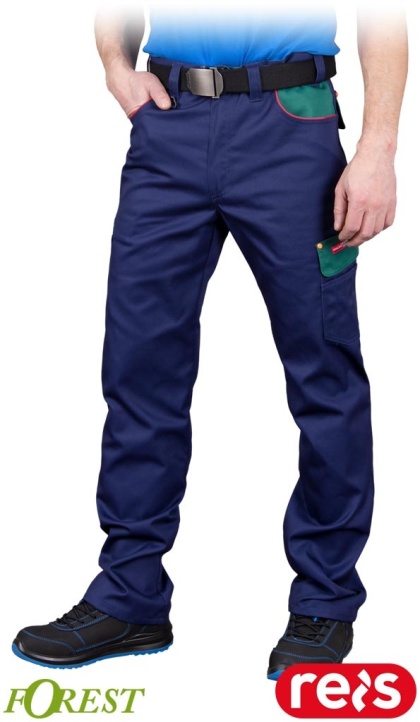 SPODNIE OCHRONNE DO PASA FOREST, LICZNE KIESZENIE GRANATOWO-ZIELONE