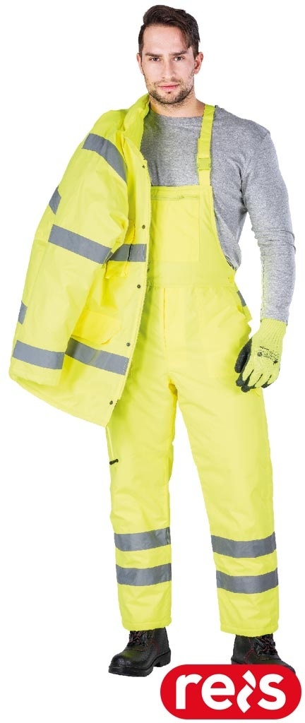 SPODNIE OCHRONNE OGRODNICZKI OCIEPLANE VIS Z PASAMI ODBLASKOWYMI ŻÓŁTE