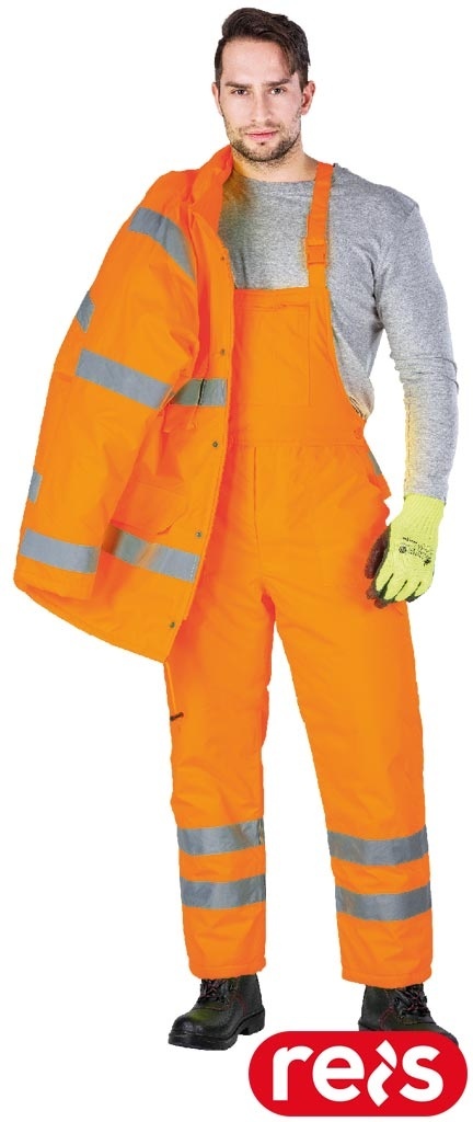 SPODNIE OCHRONNE OGRODNICZKI OCIEPLANE VIS Z PASAMI ODBLASKOWYMI POMARAŃCZOWE
