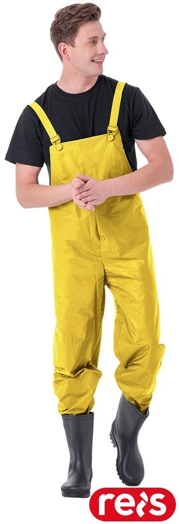 SPODNIE OCHRONNE OGRODNICZKI PRZECIWDESZCZOWE PCV SPD ZOŁTE