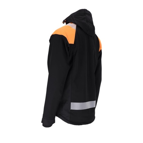 KURTKA OCHRONNA WIND SOFTSHELL, STÓJKA OCIEPLANA POLAREM, TROCZKI, ZAMEK CZARNO-POMARAŃCZOWA