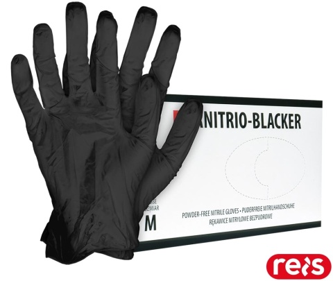RĘKAWICE NITRYLOWE RNITRIO-BLACKER BEZPUDROWE 100SZT, SALONY TATUAŻU, DLA FRYZJERÓW CZARNE