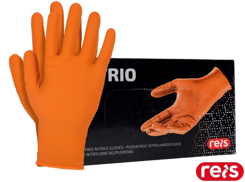 RĘKAWICE NITRYLOWE RNITRIO-GRIFF BEZPUDROWE, STRUKTURA, DLA MECHANIKÓW, ODPORNE NA SMARY I OLEJE OPAKOWANIE 50SZT, POMARAŃCZOWE