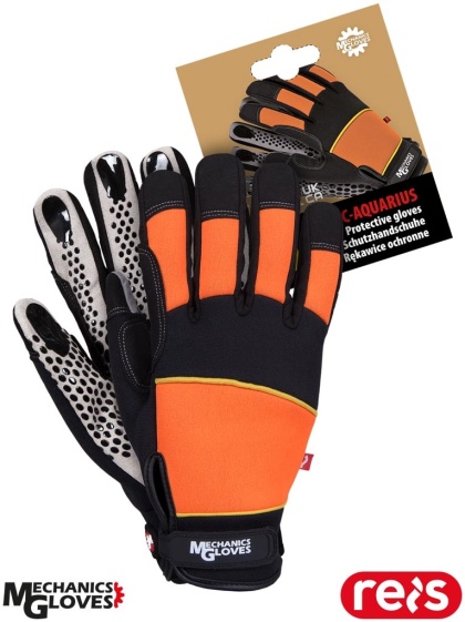 RĘKAWICE OCHRONNE AQUARIUS PRZEMYSŁ MOTORYZACYJNY, MECHANICY POMARAŃCZOWO-CZARNE