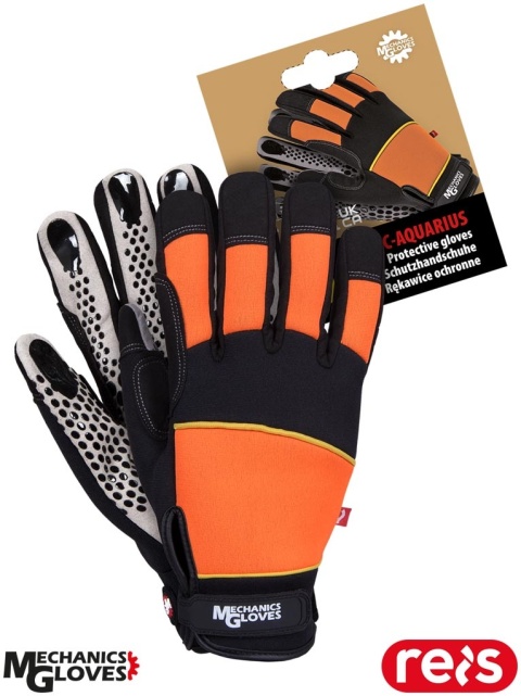 RĘKAWICE OCHRONNE AQUARIUS PRZEMYSŁ MOTORYZACYJNY, MECHANICY POMARAŃCZOWO-CZARNE