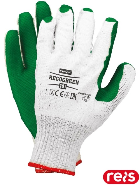 RĘKAWICE OCHRONNE RECOGREEN BRUKARSKIE, GUMA, EXTRA GRIP 12PAR