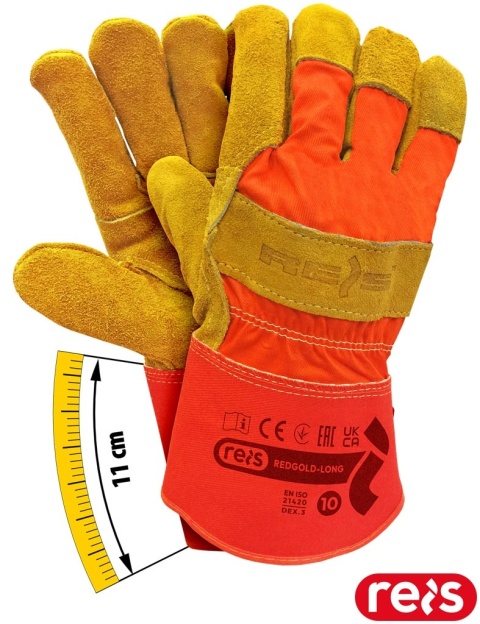 RĘKAWICE OCHRONNE REDGOLD-LONG SKÓRA BYDLĘCA DWOINA, PRZEDŁUŻANY MANKIET, BUDOWA PRZEMYSŁ, 12PAR