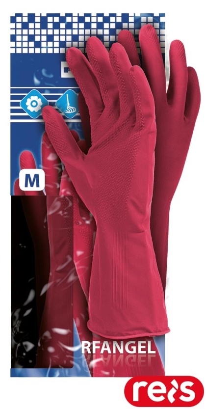 RĘKAWICE OCHRONNE RFANGEL FLOKOWANE LATEKS RÓŻOWE ODPORNE NA ŚRODKI PIORĄCE, DO KONTAKTU Z ŻYWNOŚCIĄ FLOKI, GOSPODARCZE, 12PAR