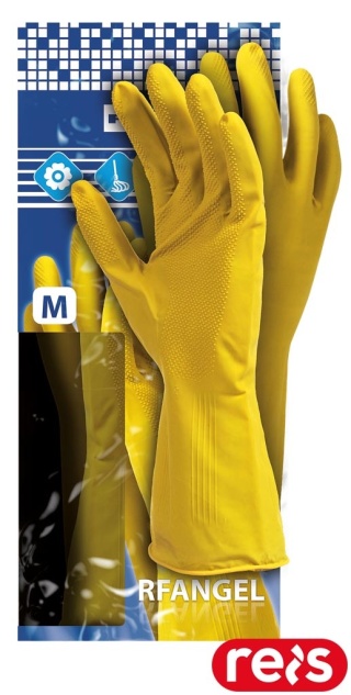 RĘKAWICE OCHRONNE RFANGEL FLOKOWANE LATEKS ŻÓŁTE ODPORNE NA ŚRODKI PIORĄCE, DO KONTAKTU Z ŻYWNOŚCIĄ FLOKI, GOSPODARCZE, 12PAR
