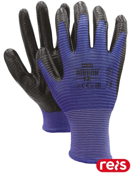 RĘKAWICE OCHRONNE RIBBON NIEBIESKO-CZARNE PRACE MECHANICZNE, ODPORNE NA SMARY I OLEJE 12PAR