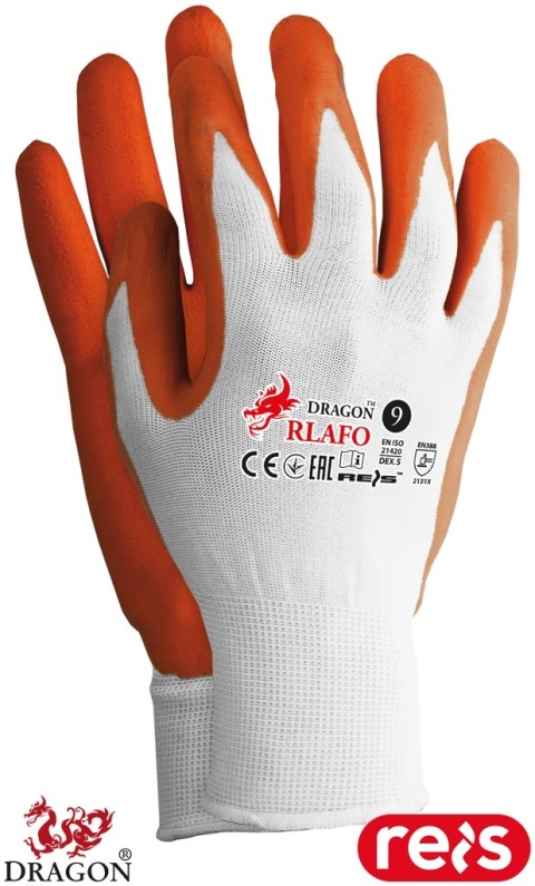 RĘKAWICE OCHRONNE RLAFO MANDARIN, DOSKONAŁA MANUALNOŚĆ ODPORNOŚĆ NA DETERGENTY, KWASY, 12PAR