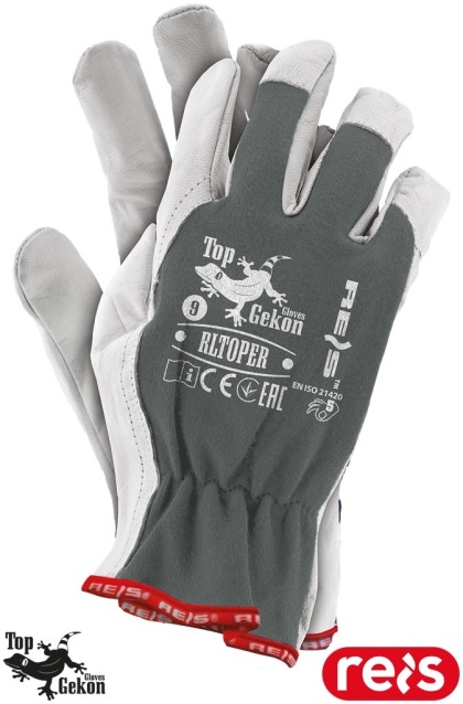 RĘKAWICE OCHRONNE RLTOPER SKÓRA KOZIA DLA KIEROWCÓW, PRACE MECHANICZNE SZARO-BIAŁE