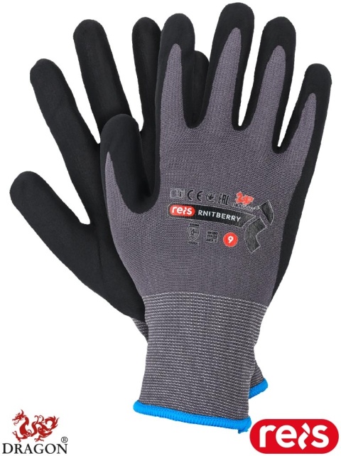 RĘKAWICE OCHRONNE RNITBERRY POLIESTER Z RECYKLINGU, DOSKONAŁA MANUALNOŚĆ, ZWIĘKSZONA ODPORNOŚĆ NA OLEJE I SMARY, 12PAR