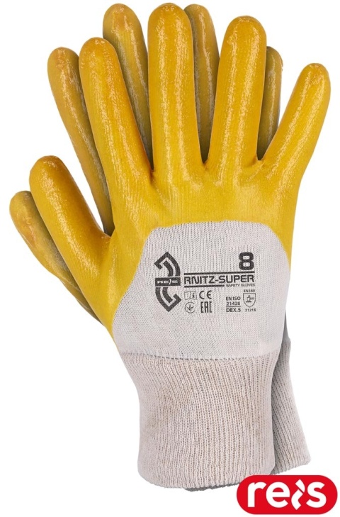 RĘKAWICE OCHRONNE RNITZ-SUPER BEZSZWOWE NITRYL, ODPORNE NA SMARY I OLEJE WARSZTAT, MECHANIK, 12PAR