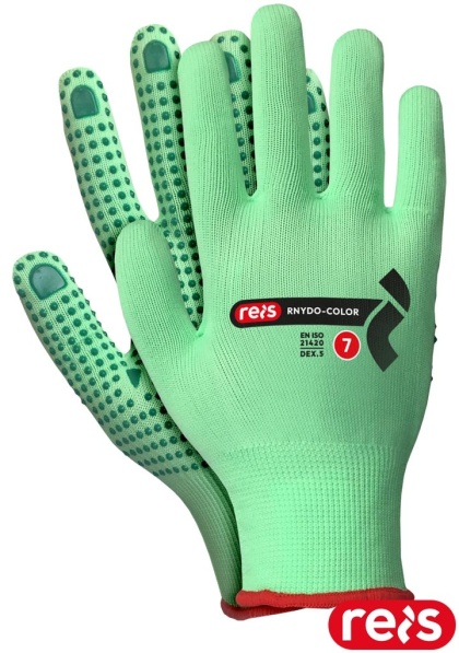 RĘKAWICE OCHRONNE RNYDO-COLOR NAKROPIENIE PCV ZIELONE CIENKIE, WYTRZYMAŁE, TRANSPORT, BUDOWLANKA, 12 PAR