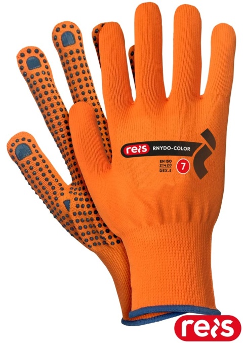RĘKAWICE OCHRONNE RNYDO-COLOR NAKROPIENIE PCV POMARAŃCZOWO NIEBIESKIE CIENKIE, WYTRZYMAŁE, TRANSPORT, BUDOWLANKA 12PAR