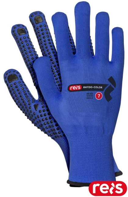 RĘKAWICE OCHRONNE RNYDO-COLOR NAKROPIENIE PCV NIEBIESKO CZARNE CIENKIE, WYTRZYMAŁE, TRANSPORT, BUDOWLANKA 12PAR