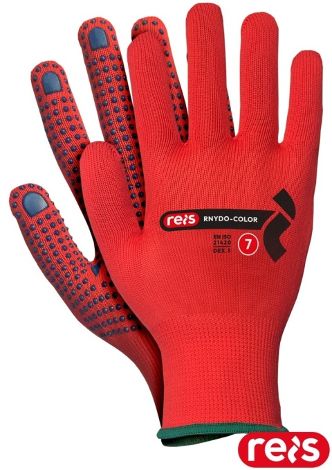 RĘKAWICE OCHRONNE RNYDO-COLOR NAKROPIENIE PCV CZERWONO NIEBIESKIE CIENKIE, WYTRZYMAŁE, TRANSPORT, BUDOWLANKA 12PAR