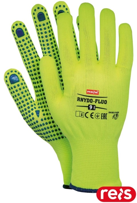 RĘKAWICE OCHRONNE RNYDO-FLUO NAKROPIENIE PCV TRANSPORT, BUDOWLANKA, 12PAR SELEDYNOWE